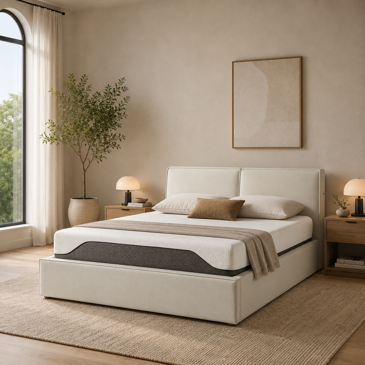 Helsinki King Storage Bed - Textured Ivory