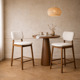 Tabouret de comptoir en bois massif Ivy - Chêne fumé et Ivoire chiné