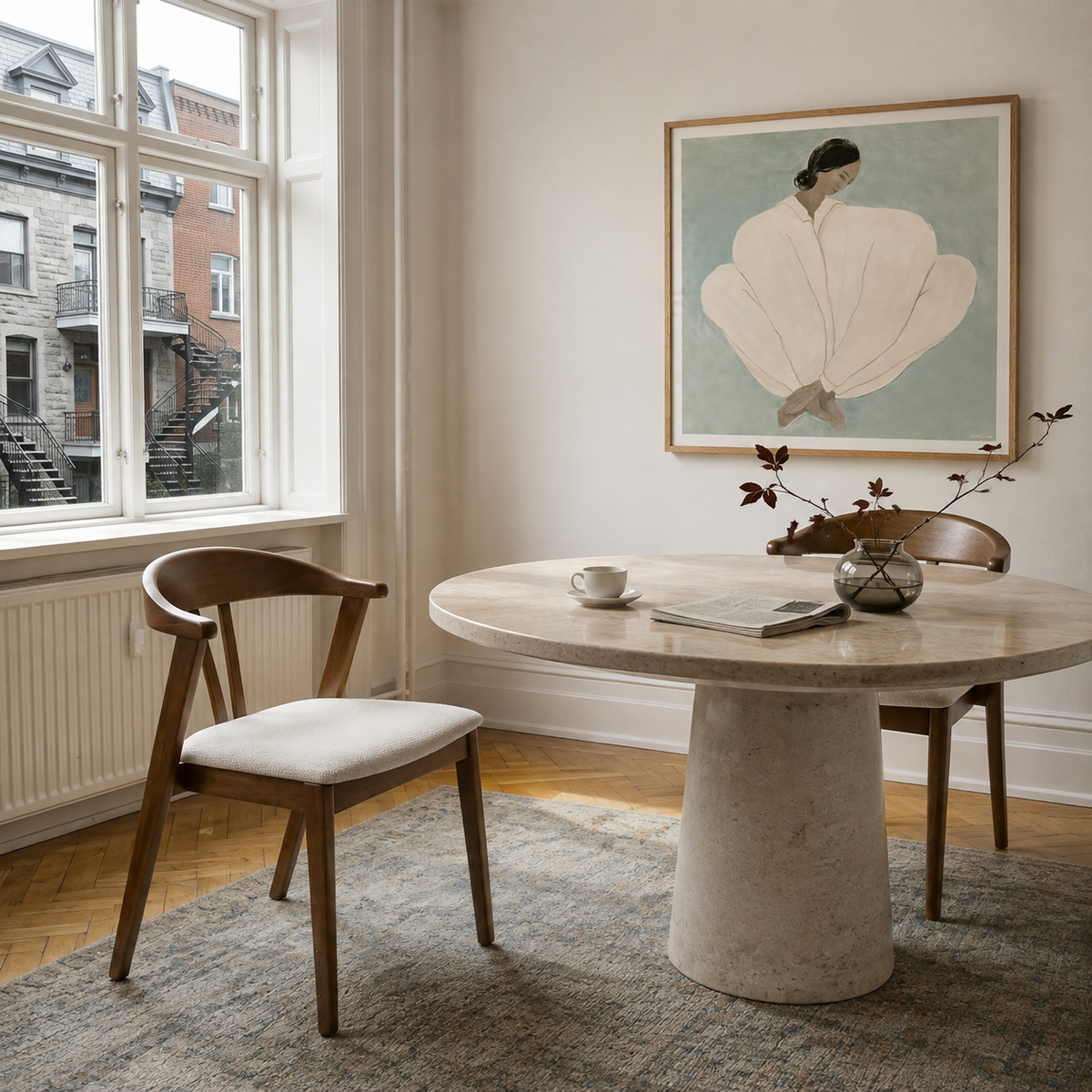 Eliza Solid Wood Dining Chair - Walnut and Heathered Ivory