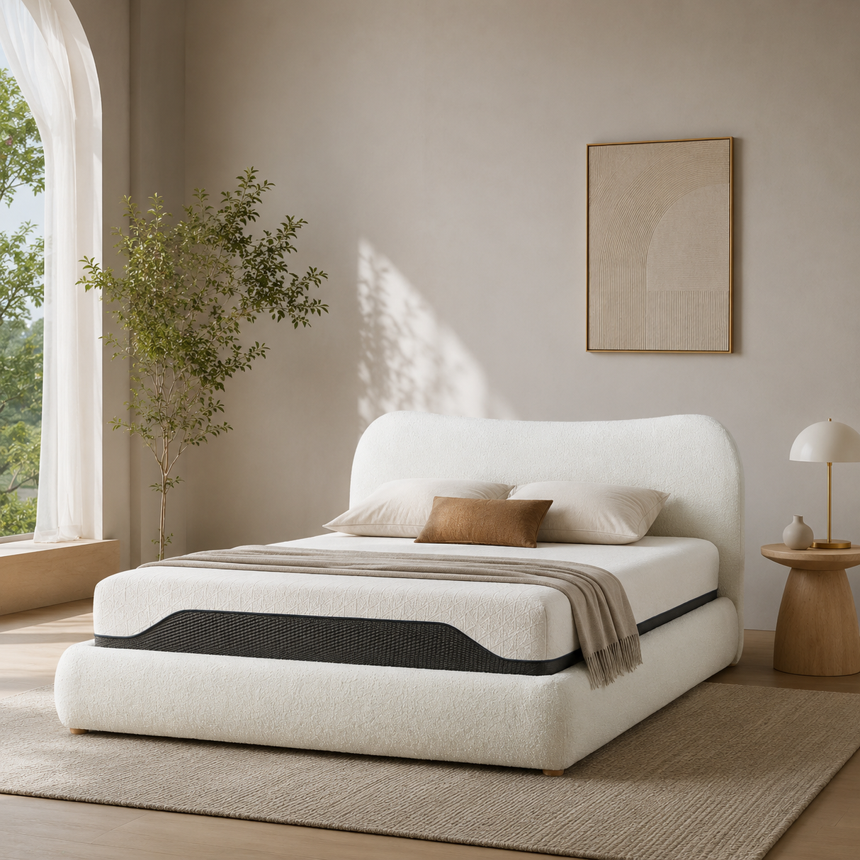 Marseille King Upholstered Bed - Cloud White Bouclé