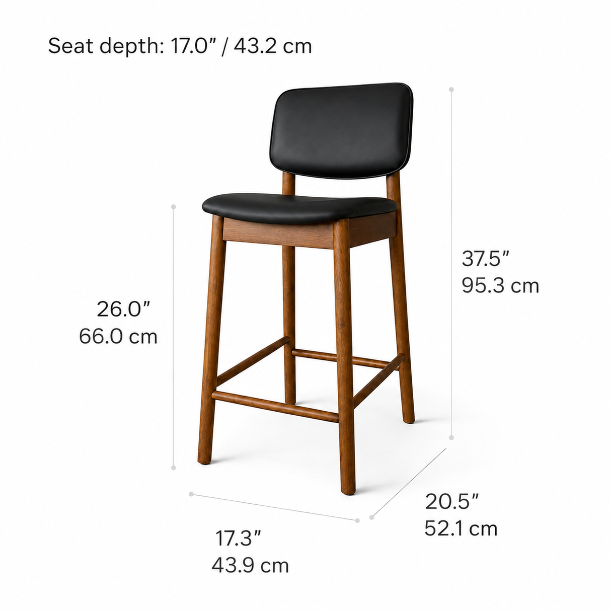 Tabouret de comptoir en bois massif Ivy - Chêne fumé et noir