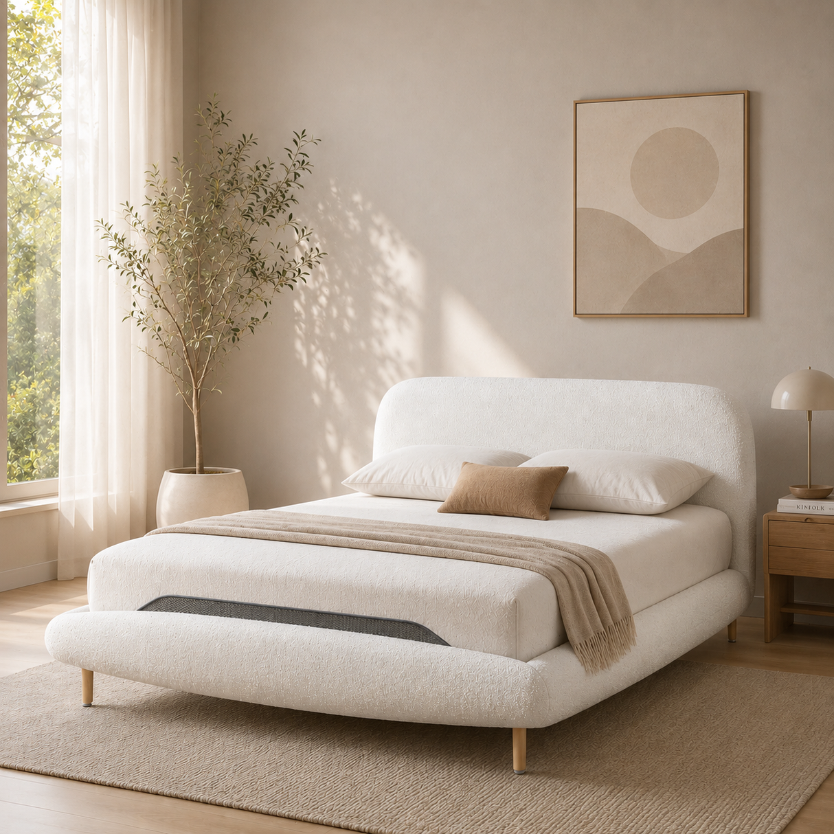 Nice Queen Upholstered Bed - Cloud White Bouclé