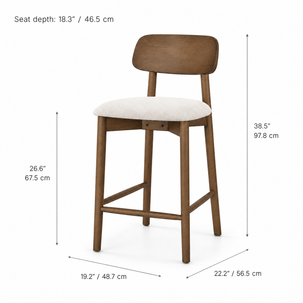 Tabouret de comptoir Landon – Chêne fumé et ivoire chiné