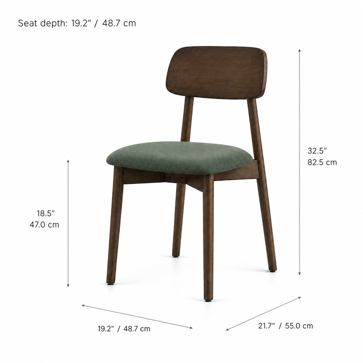 Landon Solid Wood Dining Chair - Walnut and Moss Green