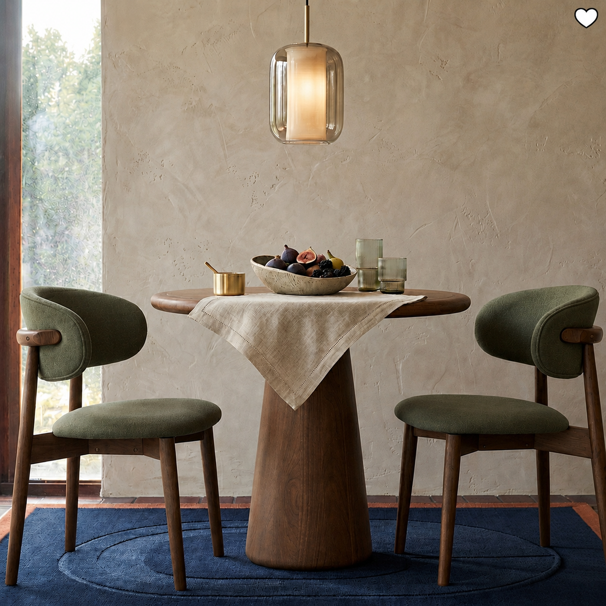 Blush Solid Wood Dining Chair - Walnut and Moss Green