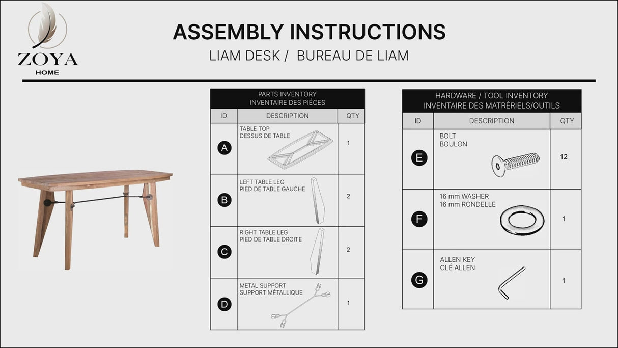 Liam Solid Teak Desk, Natural, 63"