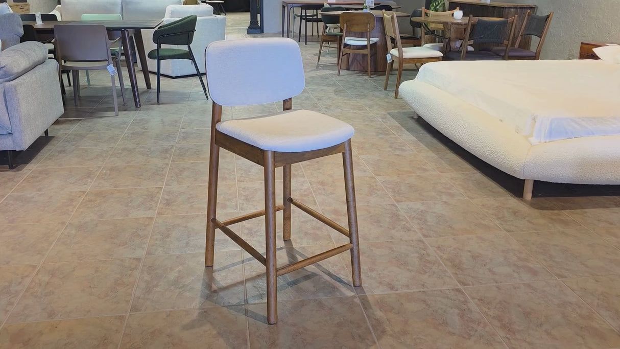 Tabouret de comptoir en bois massif Ivy - Chêne fumé et Ivoire chiné