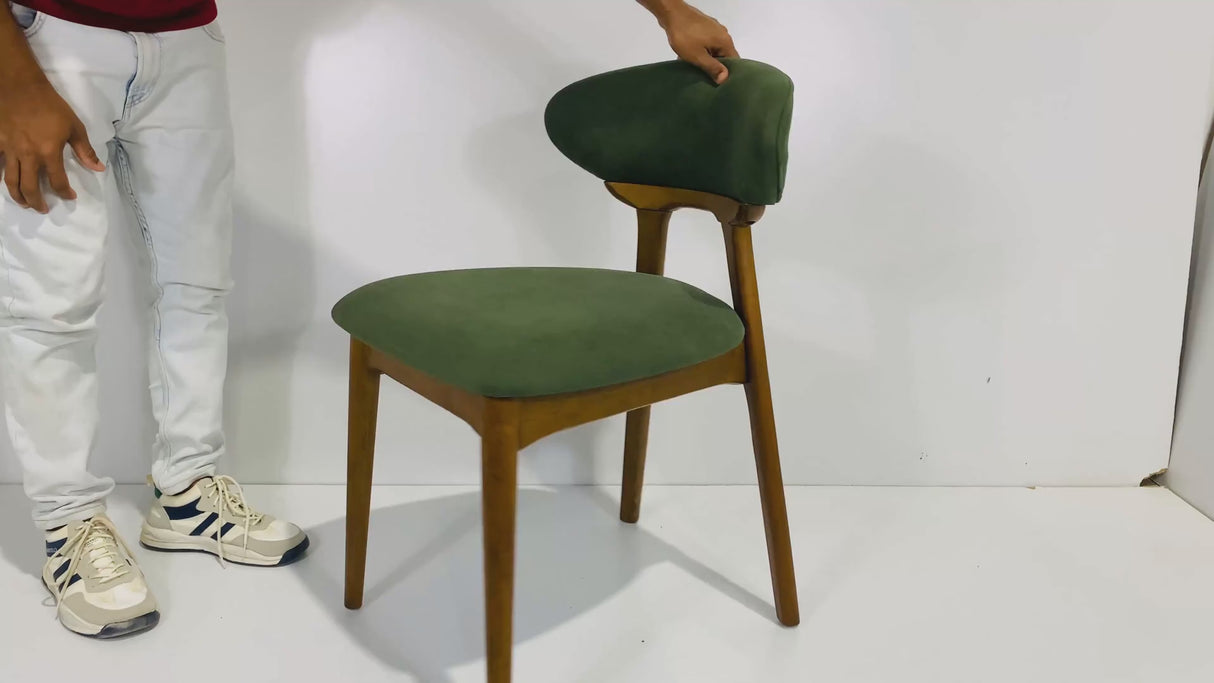 Samantha Solid Wood Dining Chair - Smoked Oak and Soft Sand Beige