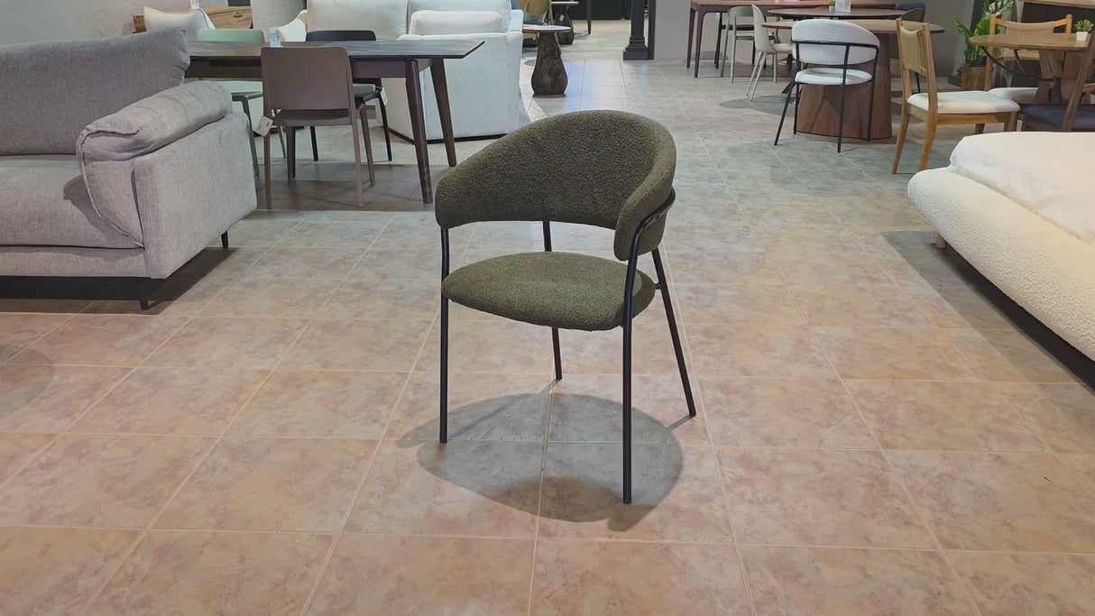 Chaise de salle à manger en tissu bouclé Geneva - Vert olive