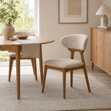 Samantha Solid Wood Dining Chair - Smoked Oak and Soft Sand Beige